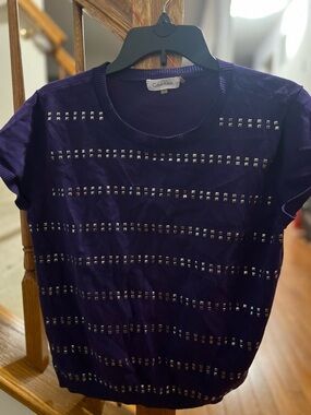 Calvin Klein Purple Short Sleeve Stud-Trim Knit Top